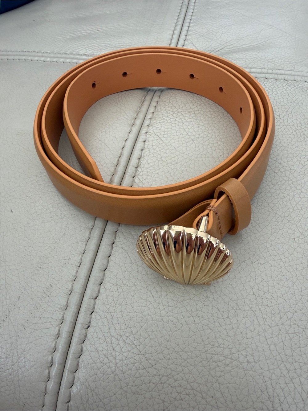 NWOT J. Crew Factory Tan Women's Leather Belt with Gold Shell Buckle